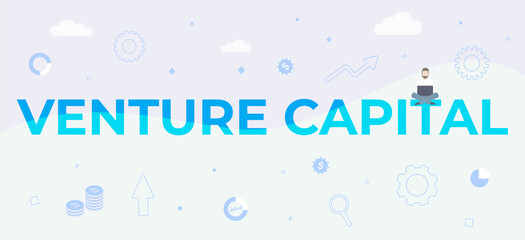 Venture Capital business illustration. Start-up Crowdfunding and Funding Investment concept with charts, graphs, coins icons isolated on white background