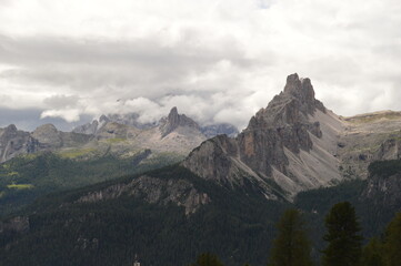 Fototapeta premium Hiking and climbing on the Via Ferrata trails around Cortina in the Dolomite Mountains of Northern Italy