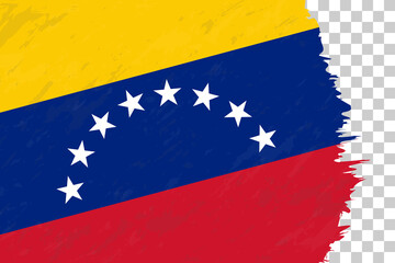 Horizontal Abstract Grunge Brushed Flag of Venezuela on Transparent Grid.