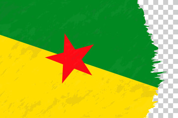 Horizontal Abstract Grunge Brushed Flag of French Guiana on Transparent Grid.