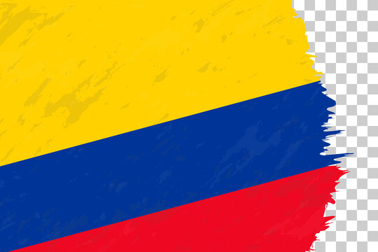 Horizontal Abstract Grunge Brushed Flag of Colombia on Transparent Grid.