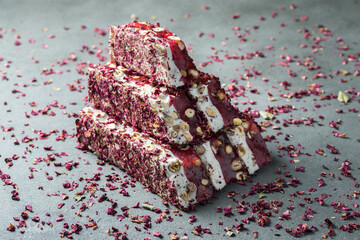 Turkish delight, Turkish sweets, candy in gray background