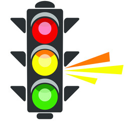 Traffic light, vector illustration on white blackground. Corona traffic light with a yellow signal 