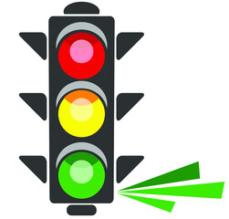 Traffic light, vector illustration on white blackground. Corona traffic light with a green signal 