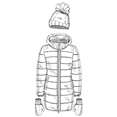 vector, isolated, sketch clothes jacket and hat