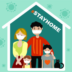A family with children is sitting in quarantine at home. Corona virus. Stay at home