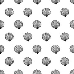 Seamless pattern with seashells. Marine background.  Hand drawn vector illustration in sketch style. Perfect for greetings, invitations, coloring books, textile, wedding and web design.