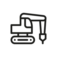 Hydraulic breaker hammer excavator isolated icon, jack hammer excavator outline vector icon with editable stroke