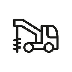 Truck mounted drill rig isolated icon, water well drilling rig truck outline vector icon with editable stroke