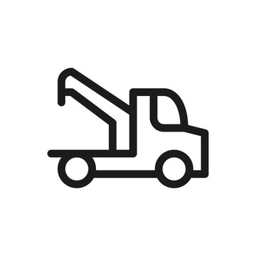 Roadside assistance isolated icon, evacuator linear icon, tow truck outline vector icon with editable stroke