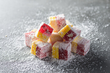Turkish delight, Turkish sweets, candy in gray background