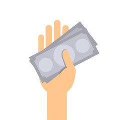money banknote grey in hand holding isolated on white, illustration money in hand, savings money concept