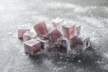 Turkish delight, Turkish sweets, candy in gray background
