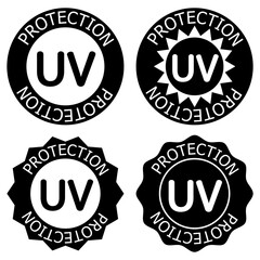 UV protection icons. UV light disinfection. Ultraviolet germicidal irradiation. Badge for sun protection cosmetic products. Surface cleaning and protect. Glyph icon. Vector