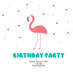 Invitetion to the Birthday party with stars and hearts. Vector illustration