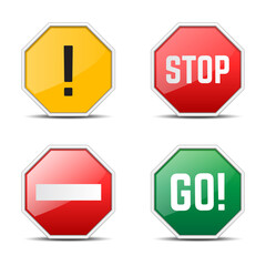 warning, stop, go, do not enter sign set collection