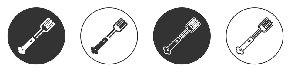 Black Fork icon isolated on white background. Cutlery symbol. Circle button. Vector.