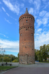 Round medieval fortified tower of brick in Friedland (Mecklenburg-Vorpommern) called Fangelturm,...