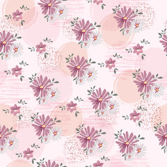 Seamless vintage floral pattern for gift wrap, fabric, cower and interior design. Abstract pattern with circles elements and flowers