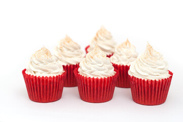 cupcakes, dessert. in red tartlets. isolated on white background