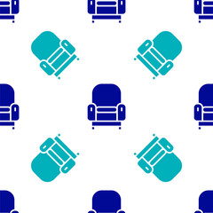 Blue Armchair icon isolated seamless pattern on white background. Vector.