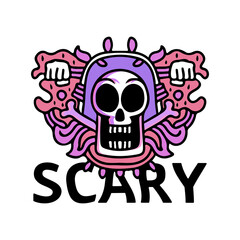 Cool skull in hype style with scary typography, illustration for poster, sticker, or apparel merchandise.With tribal and hipster style.