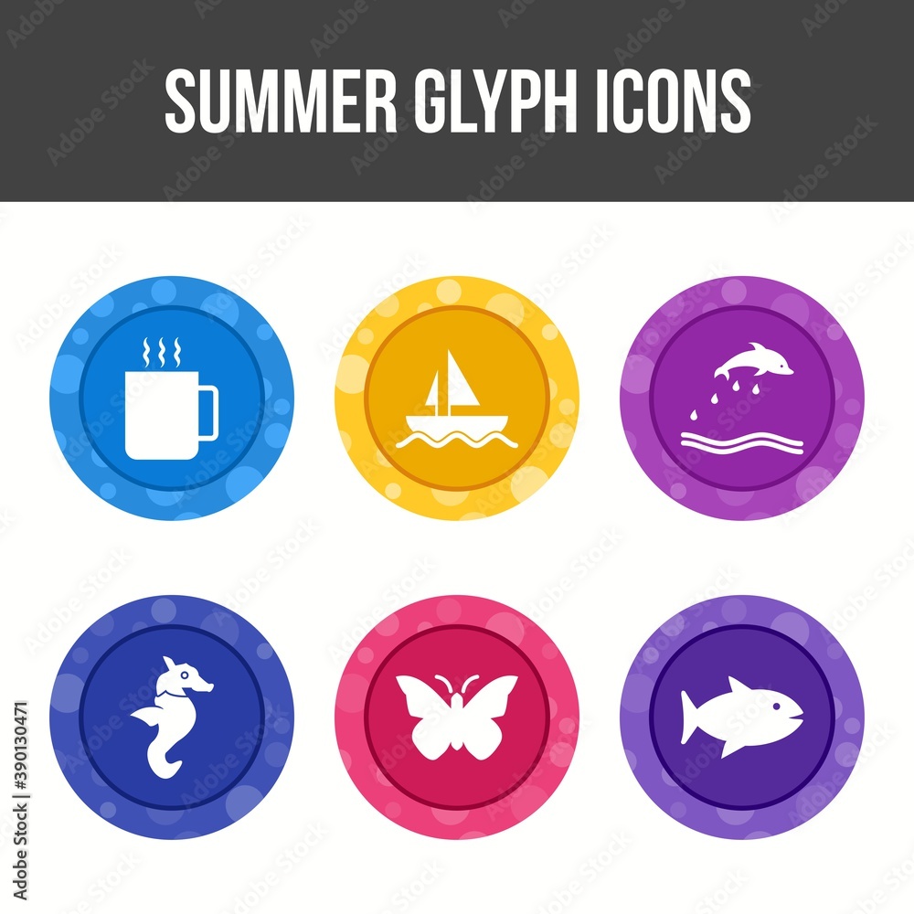 Sticker unique summer glyph vector icon set