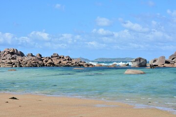 Naklejka premium Beautiful view on the beach at Tregastel in Brittany. France