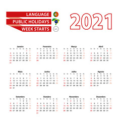 Calendar 2021 in Portuguese language with public holidays the country of Brazil in year 2021.