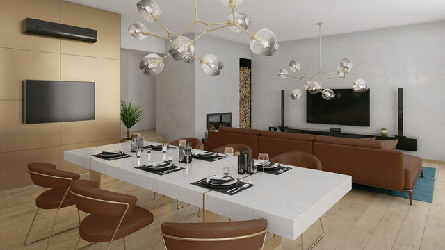 Interior of a modern dining room showcase