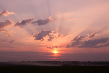 Beautiful textured sky with clouds at sunset