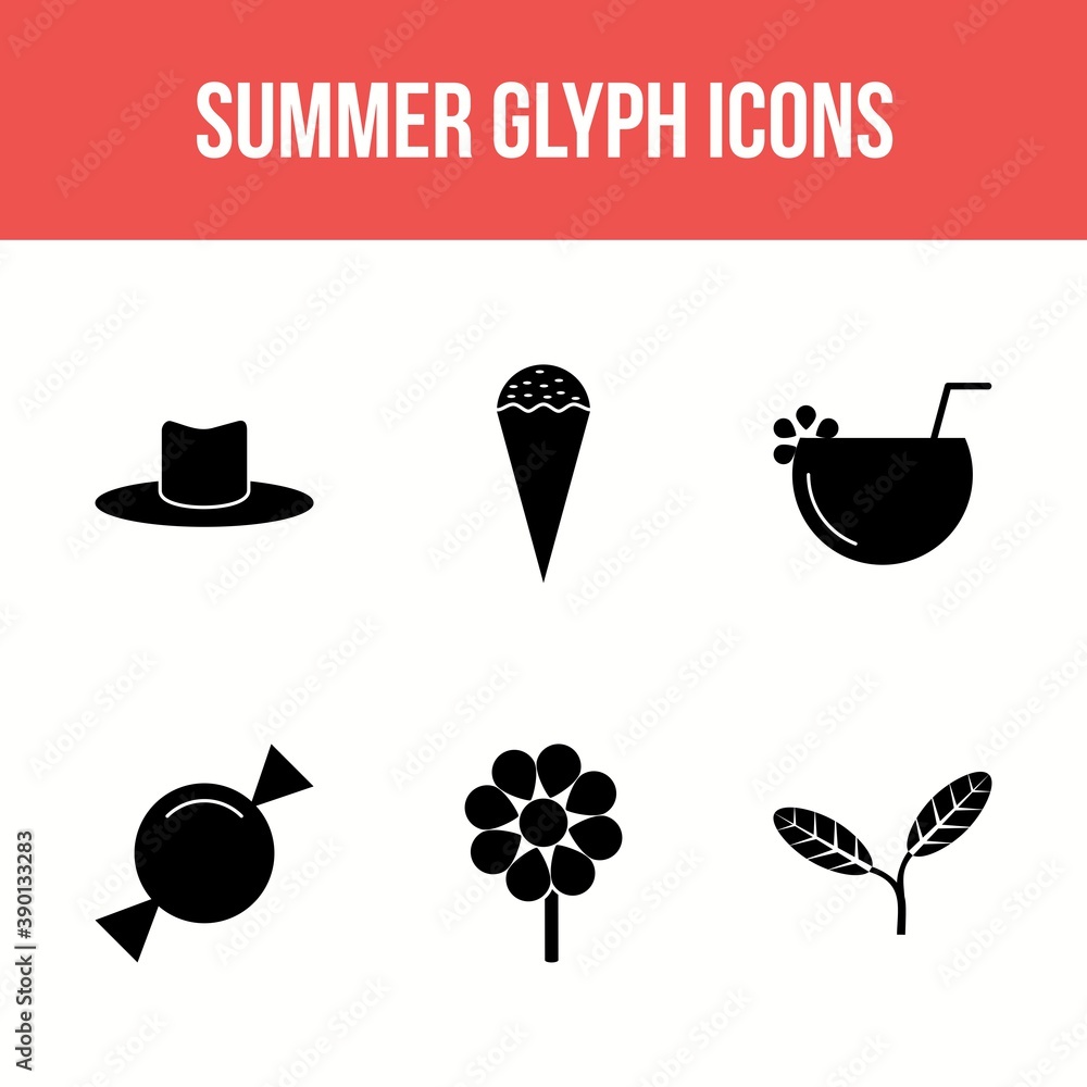 Wall mural Unique Summer Glyph Vector Icon Set