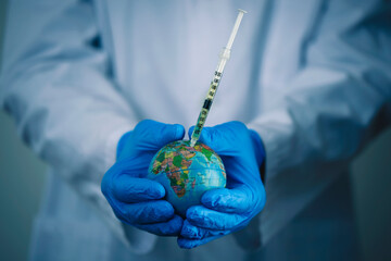 doctor man vaccinating the world