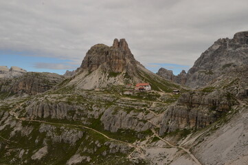 Hiking around the stunning and dramatic Drei Zinnen / Tre Cime di Lavaredo mountains in the...