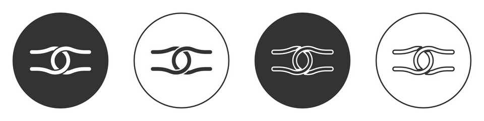 Black Rope tied in a knot icon isolated on white background. Circle button. Vector.