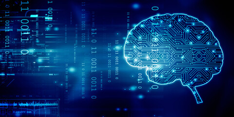 2d illustration Concept of thinking, background with brain, Abstract Artificial intelligence. Technology web background