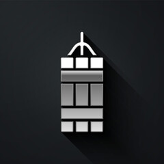 Silver Detonate dynamite bomb stick icon isolated on black background. Time bomb - explosion danger concept. Long shadow style. Vector.