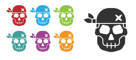 Black Skull icon isolated on white background. Happy Halloween party. Set icons colorful. Vector.