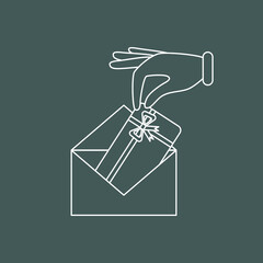 Vector icon  of the gift card in a mail envelope.  Vector  line icon.  Concept of mobile ordering