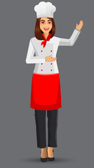 Chef Woman illustration on standing position. design template elements for your brochure, banner and web.