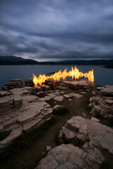 Fire light painting landscape view.
