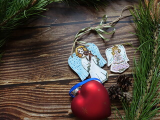 christmas decoration on wooden background