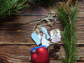 christmas decoration on wooden background