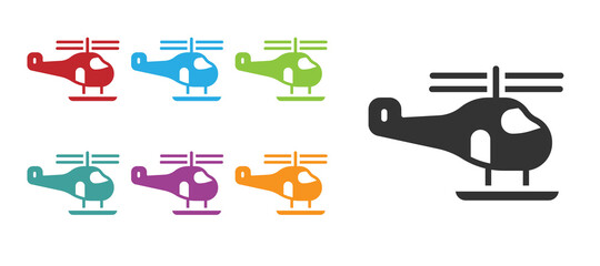 Black Helicopter aircraft vehicle icon isolated on white background. Set icons colorful. Vector.