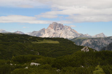 Hiking around the dramatic and beautiful Tre Cime / Drei Zinnen mountains in Lavaredo Dolomites in...