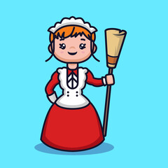 Cute girl with a maid red costume design