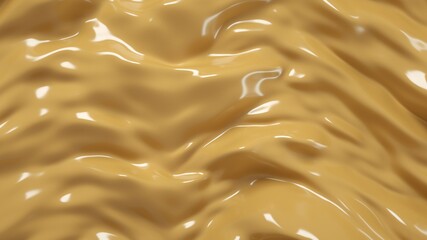 yellow mustard cream nude organic smooth dark beige color plastic 3d render abstract wave background, elegant textile macro soft texture