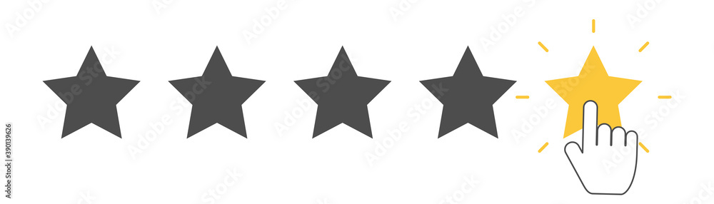 Wall mural five yellow stars with clicking hand. quality rank set. best choice illustration. hand touching last