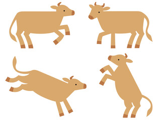 茶色い牛のデフォルメイラストセット