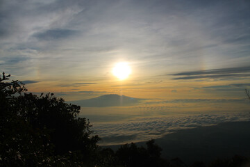 Fototapeta na wymiar Beautiful view of Mount Lawu from a distance